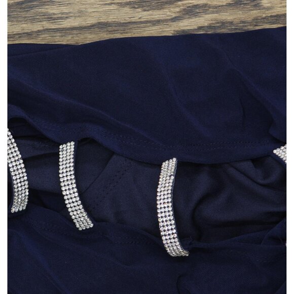 NWT MSK V-Neck Rhinestone Ladder Trim Side Slit Evening Gown Dress Navy Blue S - Picture 10 of 11